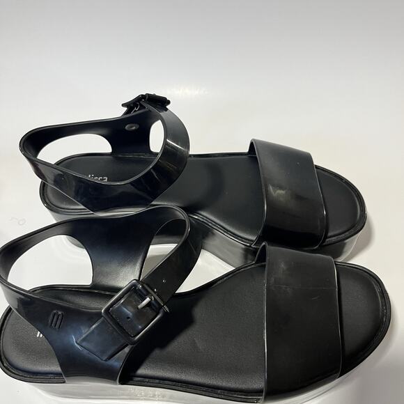 Melissa Women’s Mar Platform Sandals 7 Black Ankle Strap Buckle Retro 70’s Y2K - Picture 15 of 16